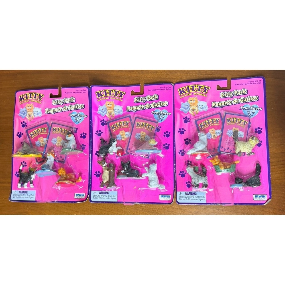 NOS Hasbro Kitty in My Pocket w/‎ 5 Fact Cards Collection Lot X3 Vtg 1997 SEALED
